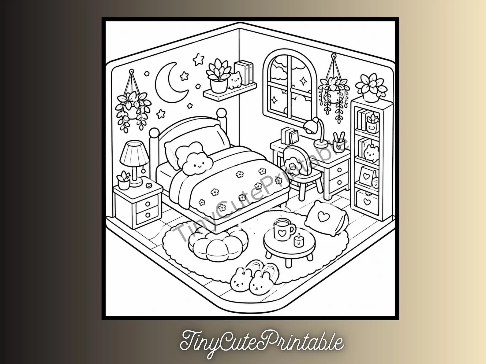 CuteLearner printable Cozy Hygge Room Coloring Book, Miniature Kawaii Scenes, Relaxing PDF (Instant Download) — Coloring Books — preview 4